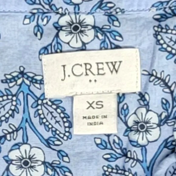 J. Crew Blue Floral Split Neck Popover 3/4 Sleeve Cotton Top - XS - Picture 7 of 7